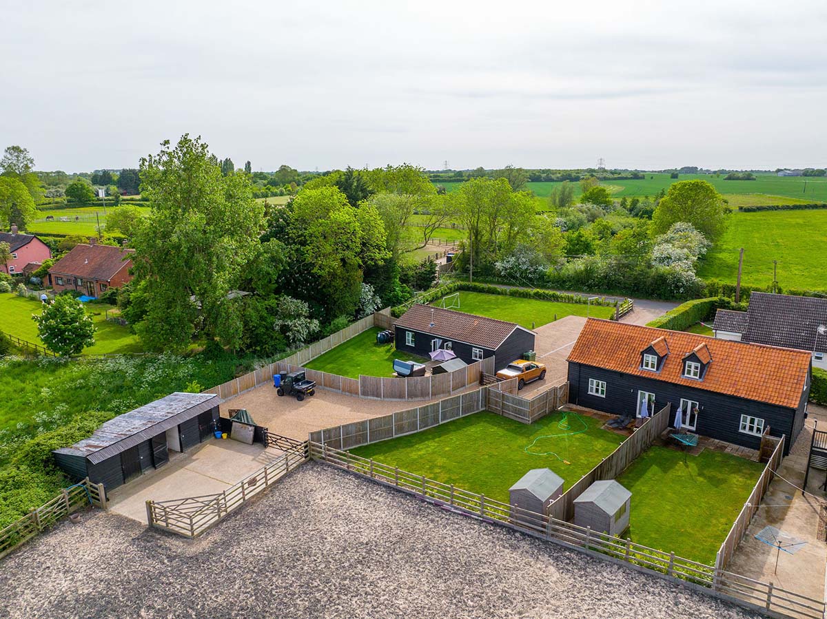 aerial view of low farm barns holiday accommodation in suffolk
